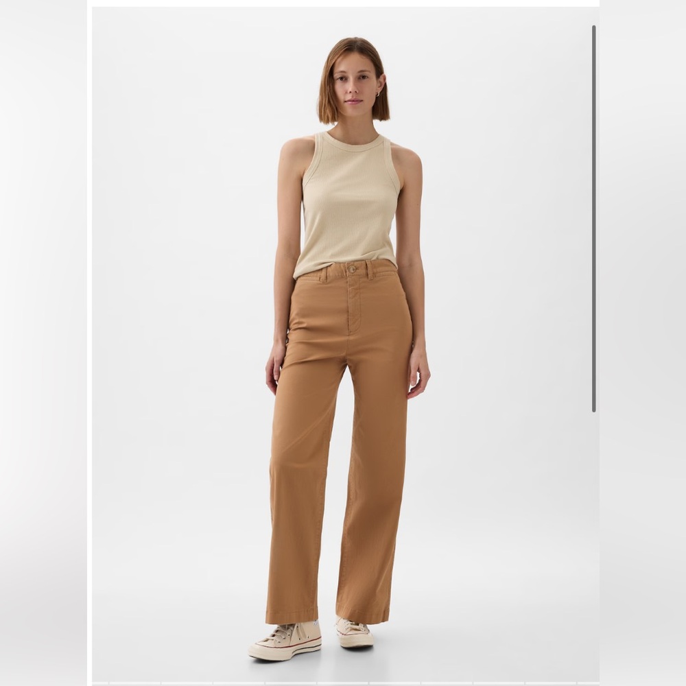 GAP Pants High Rise Wide-Leg Crop Khaki Chinos Stretch Neutral Minimalist 2
